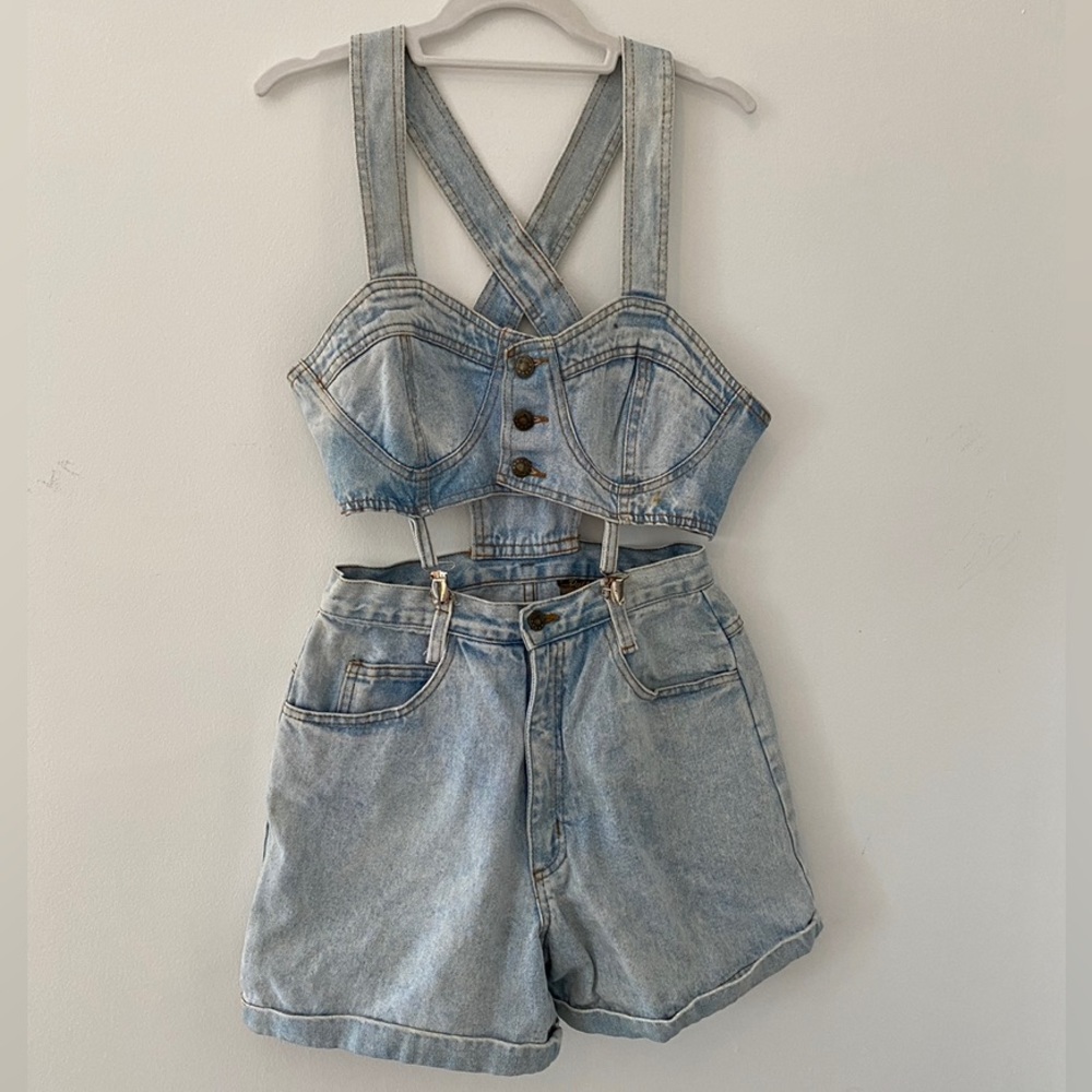 Vintage 1980s Denim Overalls Playsuit